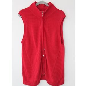 Christopher & Banks Red Knitted Zip-Up High Neck Sleeveless Sweater L
